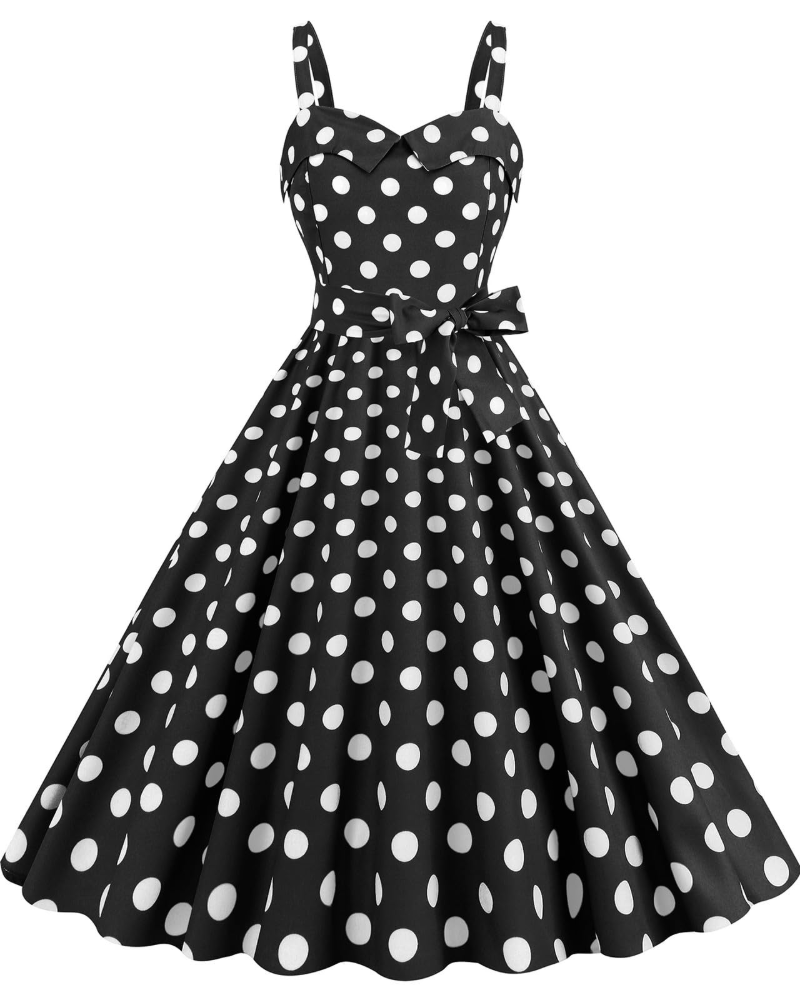 Women's V-Neck Midi Dress with Polka Dot Print and High Waist 4