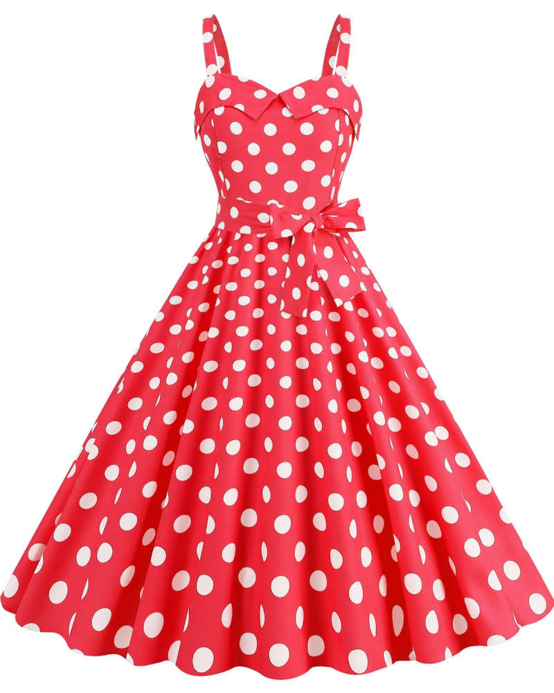 Women's V-Neck Midi Dress with Polka Dot Print and High Waist 5