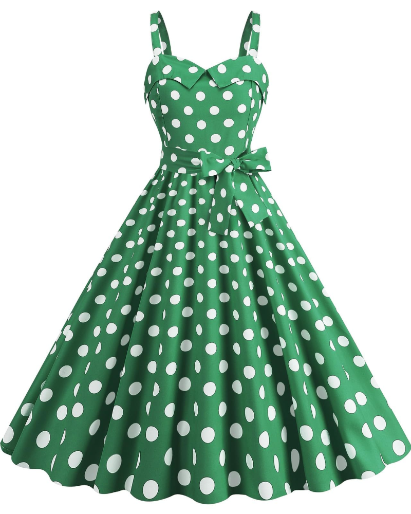 Women's V-Neck Midi Dress with Polka Dot Print and High Waist 6