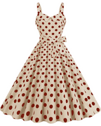 Women's V-Neck Midi Dress with Polka Dot Print and High Waist 9