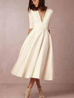 Women's V-Neck Midi Dress with Short Sleeves 2