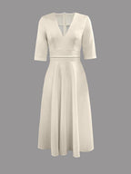 Women's V-Neck Midi Dress with Short Sleeves 4