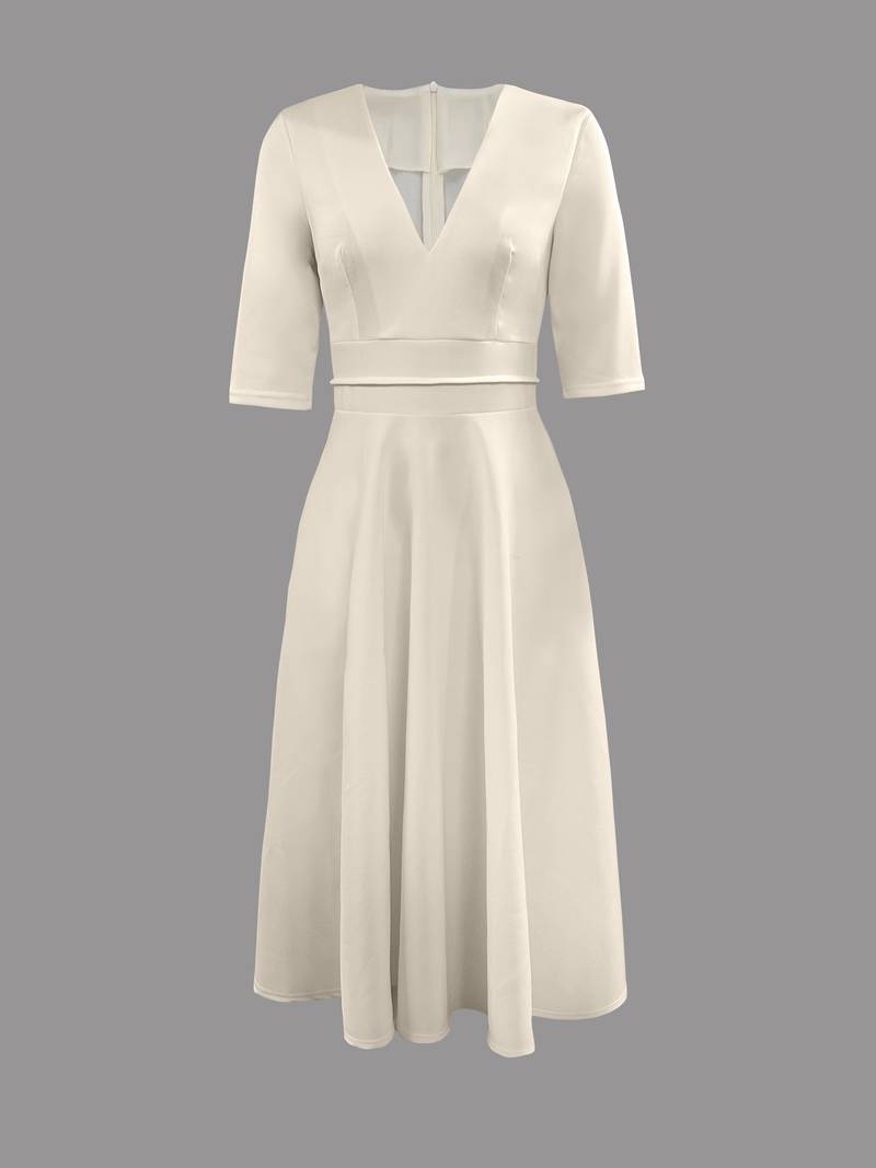 Women's V-Neck Midi Dress with Short Sleeves 4
