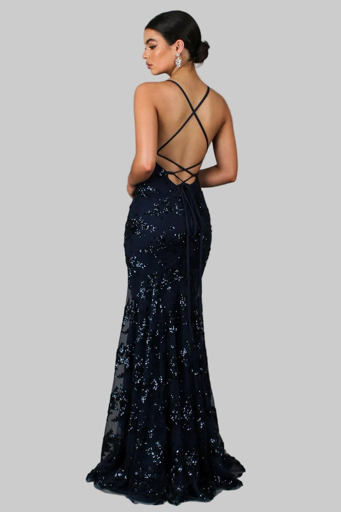 Women's V-Neck Open Back Sequin Maxi Dress with Floor Length Hem 2