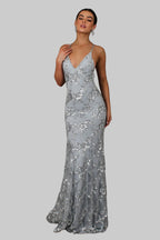 Women's V-Neck Open Back Sequin Maxi Dress with Floor Length Hem 3