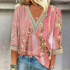 Women's V-Neck Short Sleeve Blouse with Relaxed Fit 1