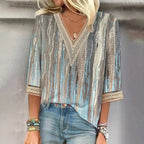 Women's V-Neck Short Sleeve Blouse with Relaxed Fit 4