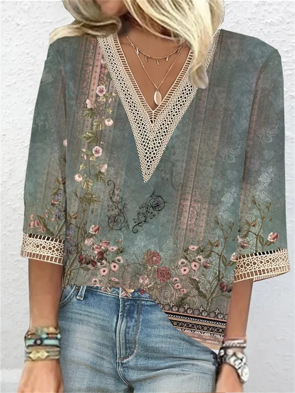 Women's V-Neck Short Sleeve Blouse with Relaxed Fit 5