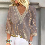 Women's V-Neck Short Sleeve Blouse with Relaxed Fit 6