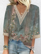 Women's V-Neck Short Sleeve Blouse with Relaxed Fit 7