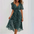 Women's V-Neck Short Sleeve Midi Dress with Tailored Fit 2