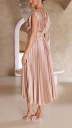 Women's V-Neck Sleeveless Pleated Maxi Dress with High Waist 12