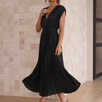 Women's V-Neck Sleeveless Pleated Maxi Dress with High Waist 15