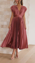 Women's V-Neck Sleeveless Pleated Maxi Dress with High Waist 3