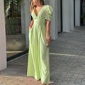 Women's V-Neck Wide Leg Jumpsuit with Puff Sleeves 1