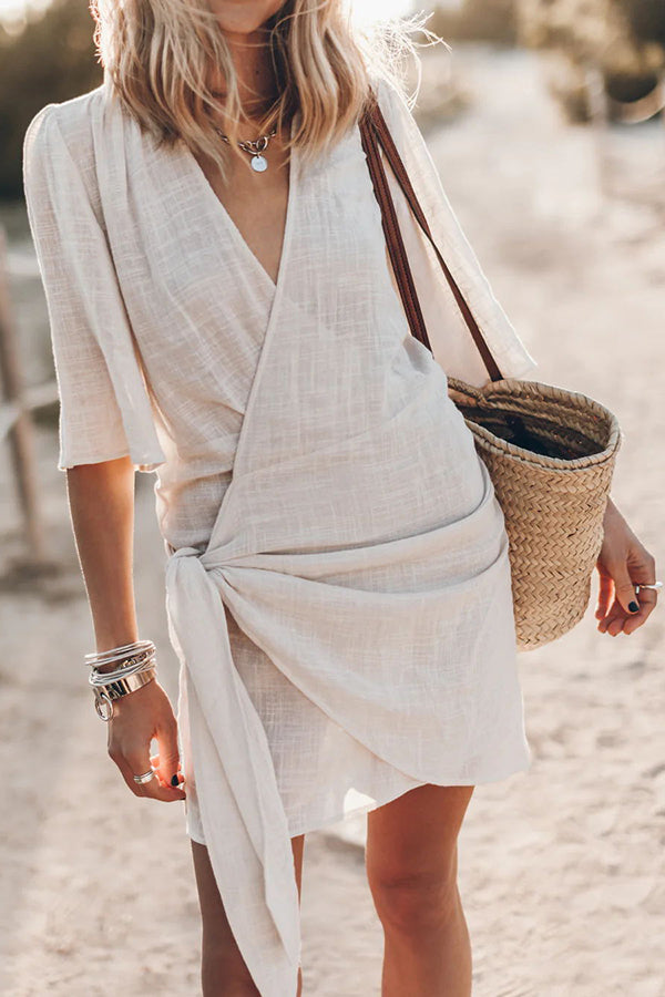 Women's V-Neck Wrap Mini Dress with Tie Waist 1
