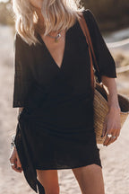 Women's V-Neck Wrap Mini Dress with Tie Waist 2