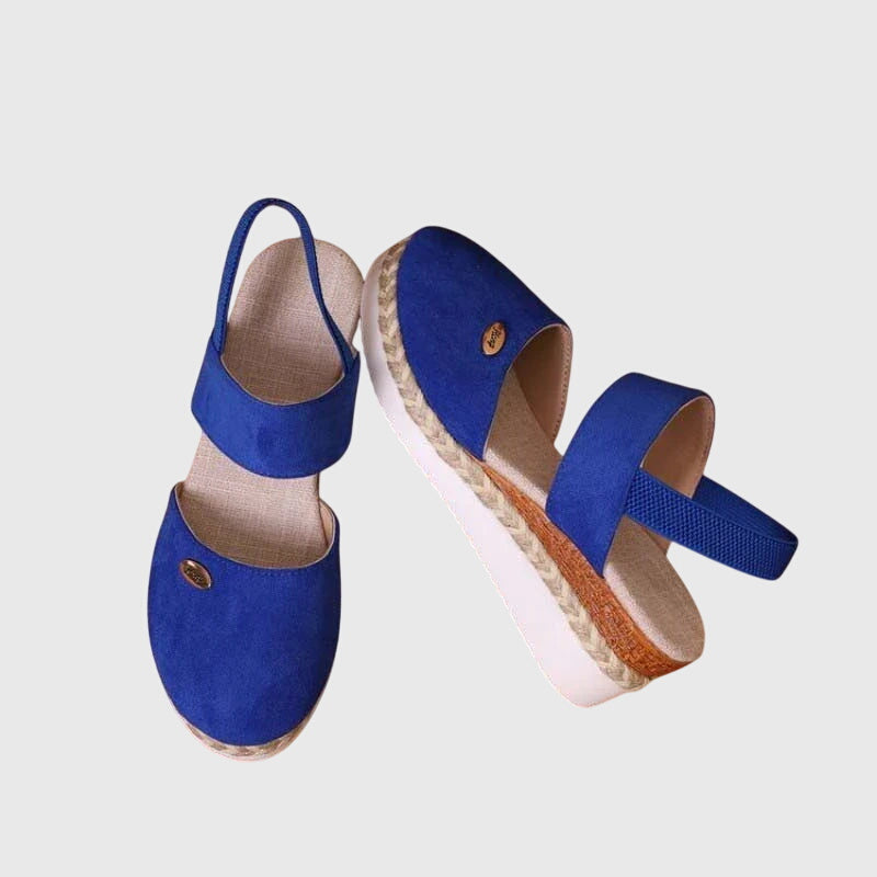 Women's Wedge Sandals with Elastic Ankle Strap and Rope Sole 10