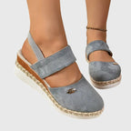 Women's Wedge Sandals with Elastic Ankle Strap and Rope Sole 11