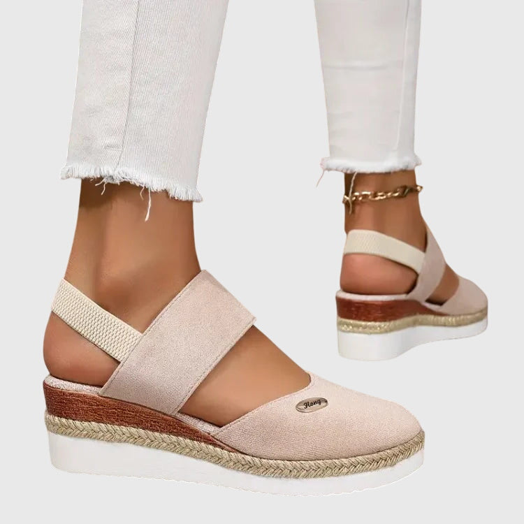 Women's Wedge Sandals with Elastic Ankle Strap and Rope Sole 2