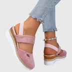 Women's Wedge Sandals with Elastic Ankle Strap and Rope Sole 4