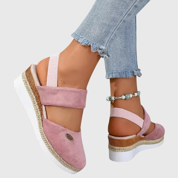 Women's Wedge Sandals with Elastic Ankle Strap and Rope Sole 4