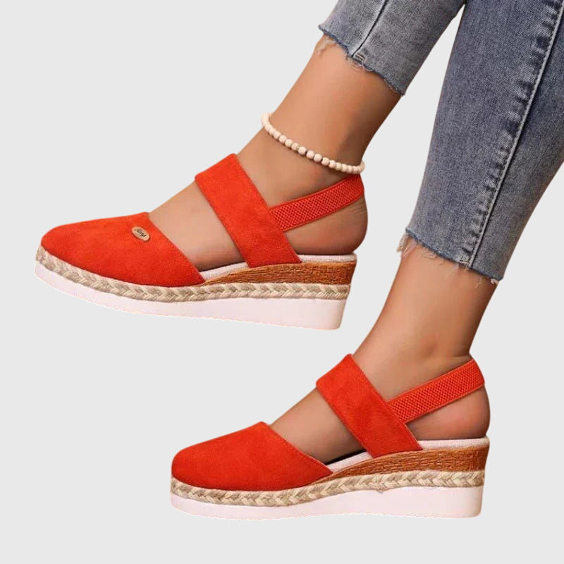 Women's Wedge Sandals with Elastic Ankle Strap and Rope Sole 6