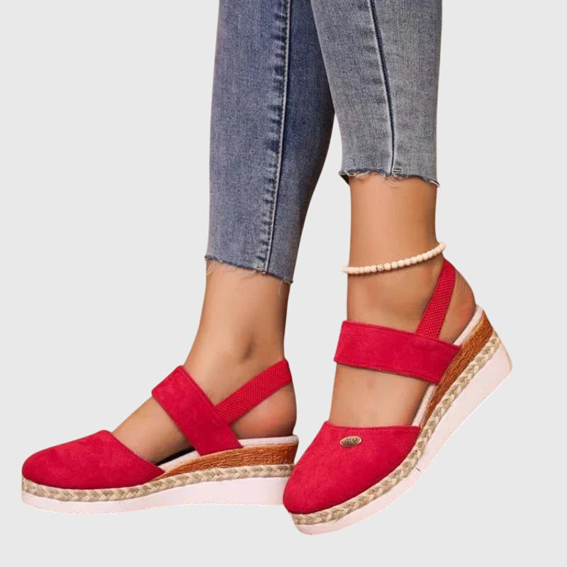 Women's Wedge Sandals with Elastic Ankle Strap and Rope Sole 7
