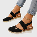 Women's Wedge Sandals with Elastic Ankle Strap and Rope Sole 9