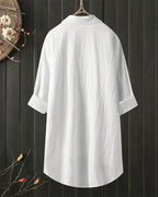 Women's White Linen Button-Up Blouse with Long Sleeves 2