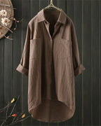 Women's White Linen Button-Up Blouse with Long Sleeves 4