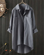Women's White Linen Button-Up Blouse with Long Sleeves 5
