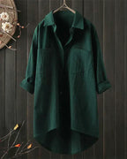 Women's White Linen Button-Up Blouse with Long Sleeves 6
