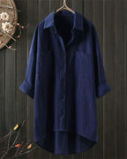 Women's White Linen Button-Up Blouse with Long Sleeves 7