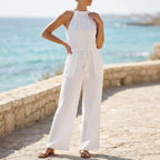Women's Wide-Leg Full-Length Jumpsuit with Drawstring Waist and Pockets 1