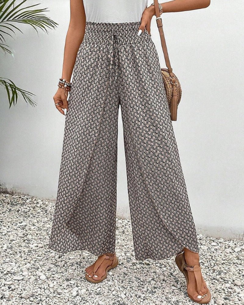 Women's Wide Leg Printed Pants with Elastic Waistband 1