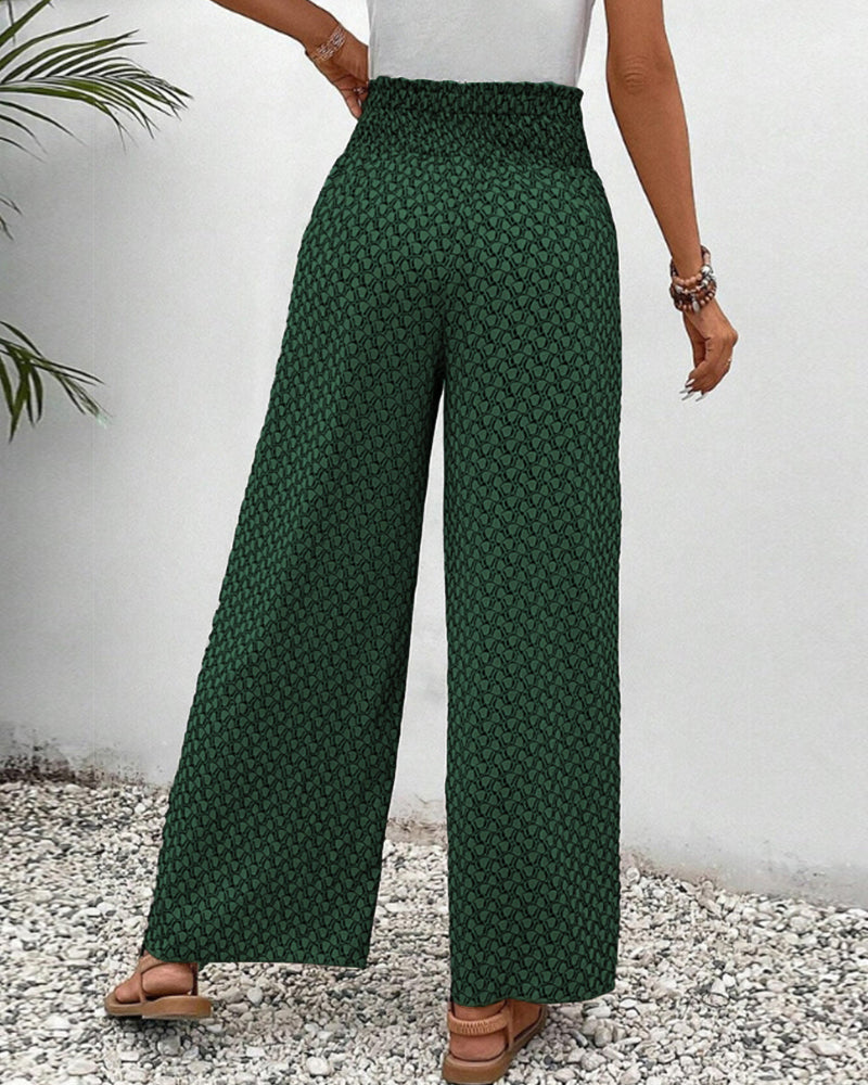 Women's Wide Leg Printed Pants with Elastic Waistband 12