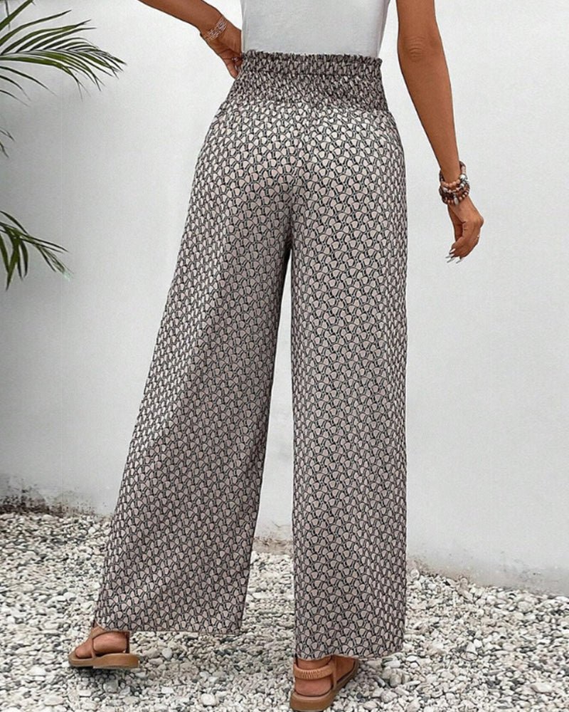 Women's Wide Leg Printed Pants with Elastic Waistband 2