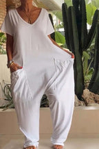 Women's Wide-Leg V-Neck Jumpsuit with Side Pockets 8