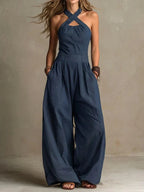 Women's Wide-Leg Wrap Jumpsuit with V-Neckline 2