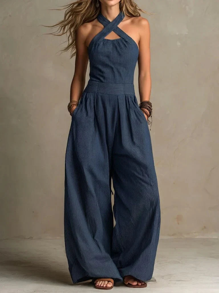 Women's Wide-Leg Wrap Jumpsuit with V-Neckline 2