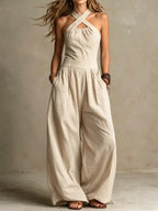 Women's Wide-Leg Wrap Jumpsuit with V-Neckline 3