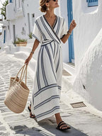 Women's Woven Maxi Dress with Long Sleeves 1