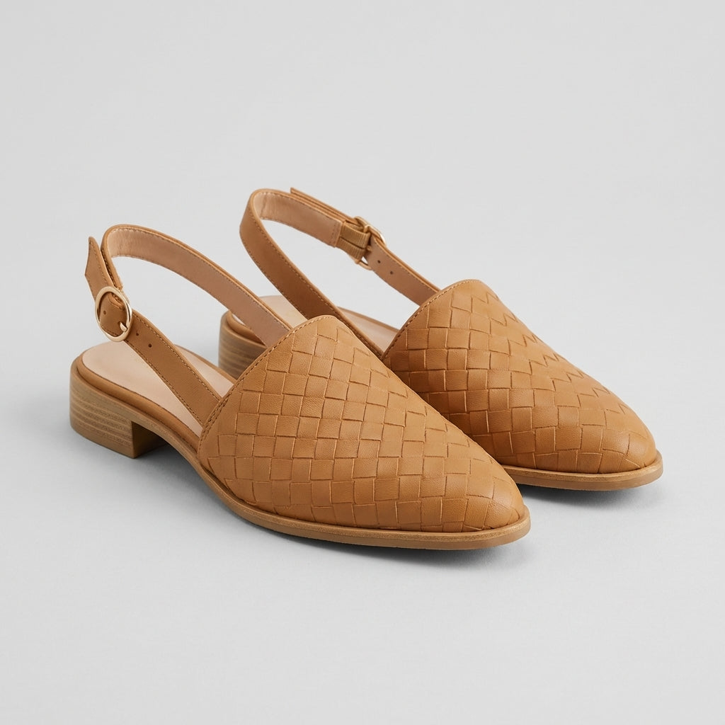 Women's Woven Slingback Flats with Adjustable Ankle Strap and Pointed Toe 10