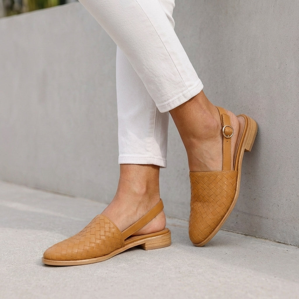 Women's Woven Slingback Flats with Adjustable Ankle Strap and Pointed Toe 2