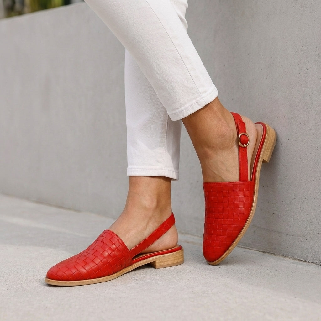 Women's Woven Slingback Flats with Adjustable Ankle Strap and Pointed Toe 5