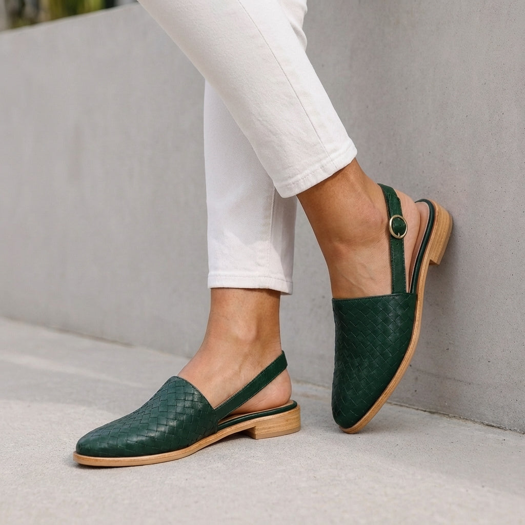 Women's Woven Slingback Flats with Adjustable Ankle Strap and Pointed Toe 6