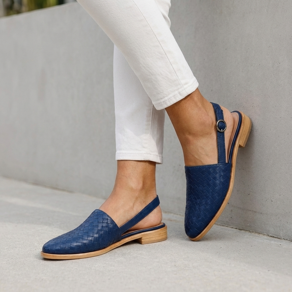 Women's Woven Slingback Flats with Adjustable Ankle Strap and Pointed Toe 7