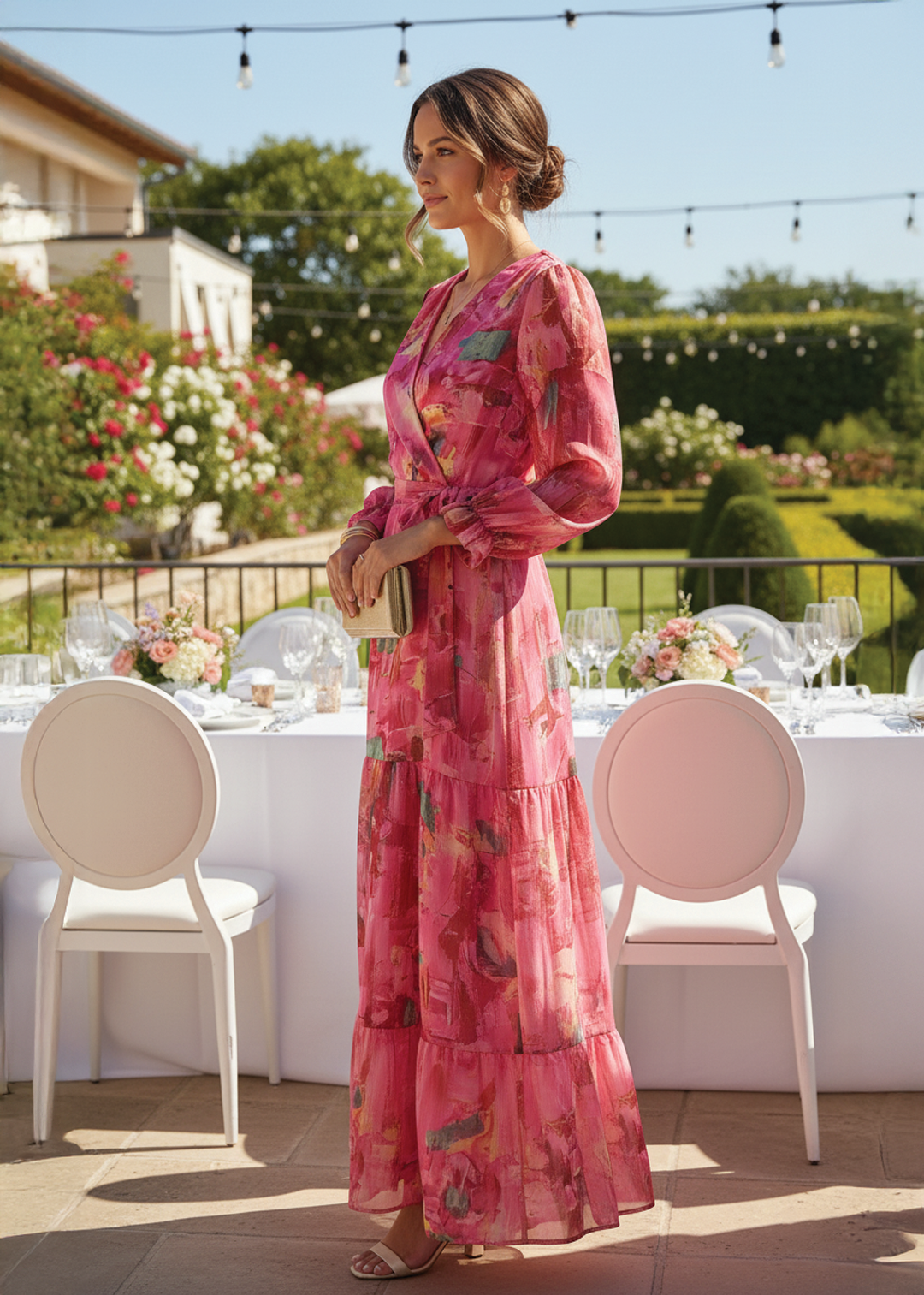 Women's Wrap Maxi Dress with Tiered Hem and Long Sleeves 2