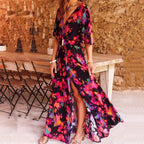 Women's Wrap Maxi Dress with V-Neckline and Tie Waist 2